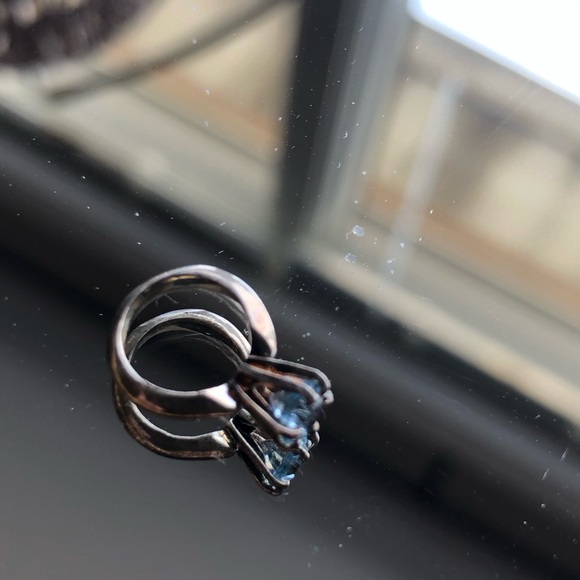 vintage sterling silver mini blue crystal ring charm pendant - Picture 1 of 3